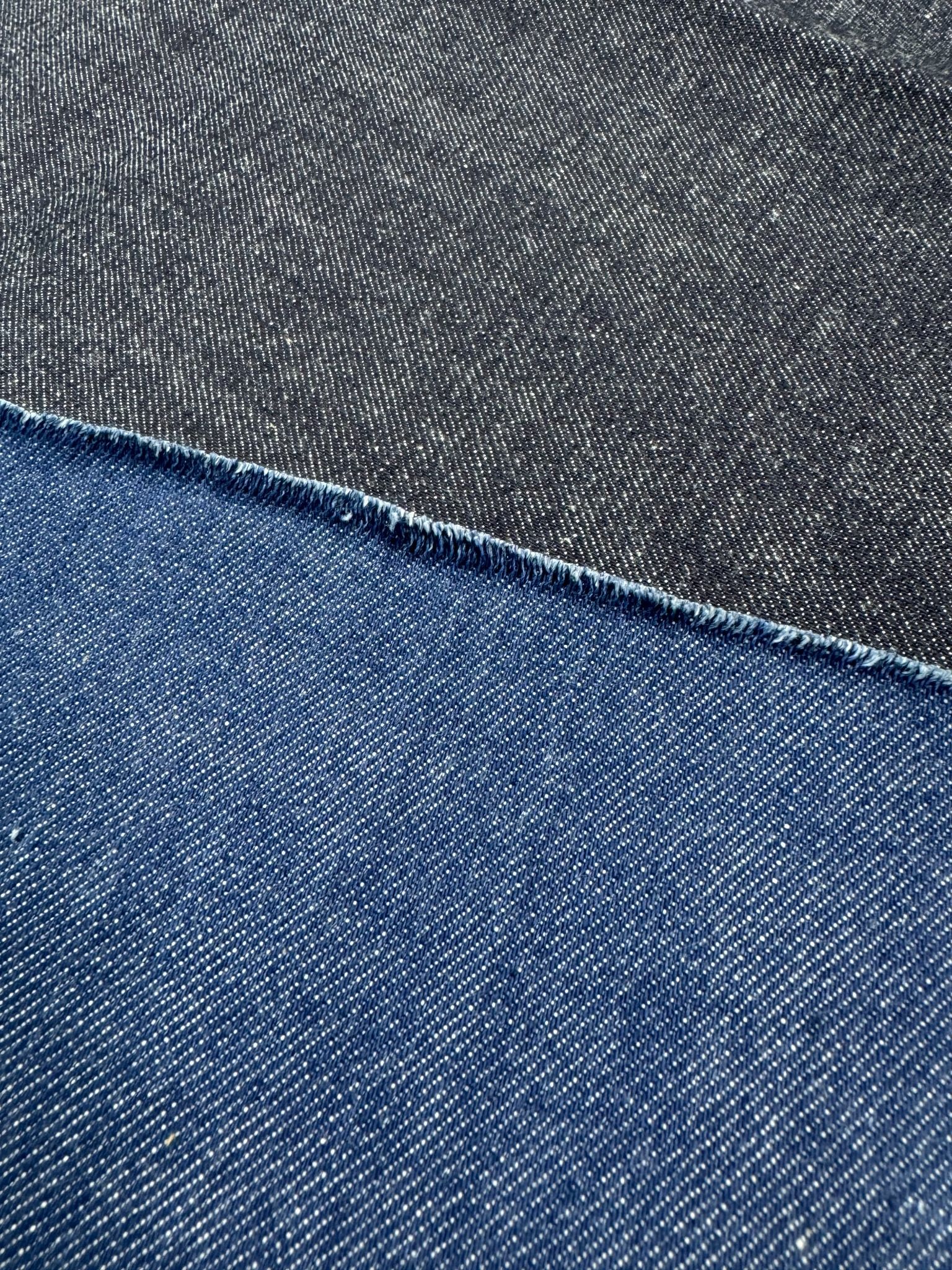 Denim samples showing indigo shades and woven texture